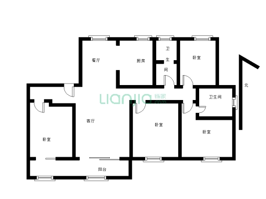四室两厅，一厨两卫，毛坯房，南北通透，采光好-户型图