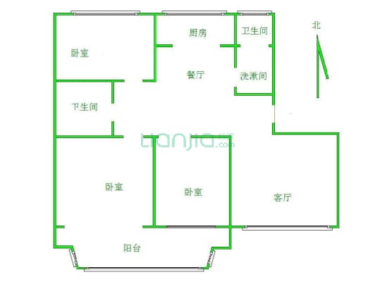 华海小区 3室2厅 南 北-户型图