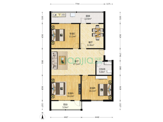 二七新村南路14号 3室2厅1卫 142平方