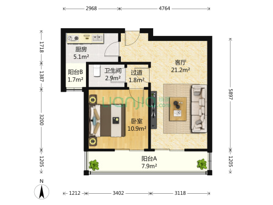 金隅翡丽铂爵郡 1室1厅1卫 63平方