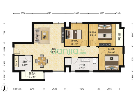桂花大厦 3室1厅1卫 98平方