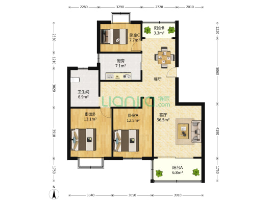 望族新城 3室2厅1卫 118平方