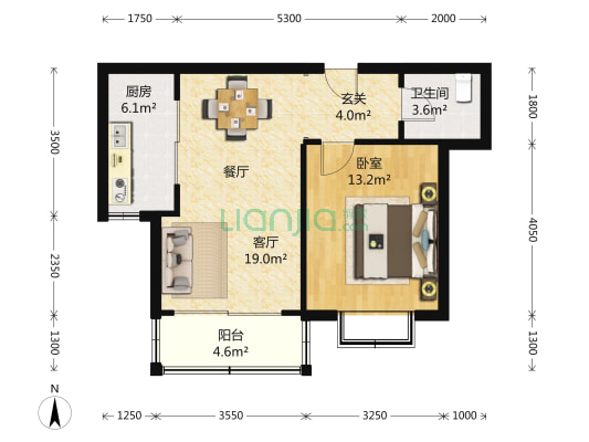 东珠苑 1室2厅1卫 64平方