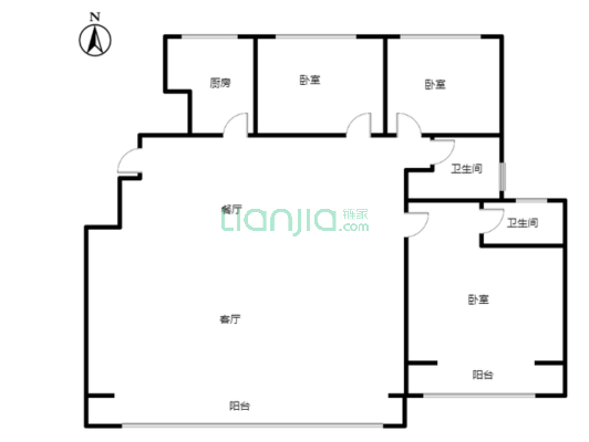 一梯两户电梯小洋房，南北通透大三居，高楼层自采暖-户型图