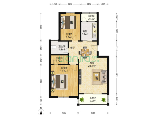 康碧苑 2室2厅1卫 94平方