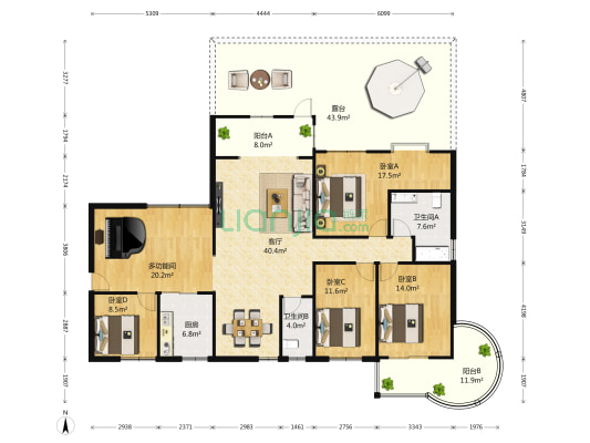 华侨海景城 5室1厅2卫 167平方