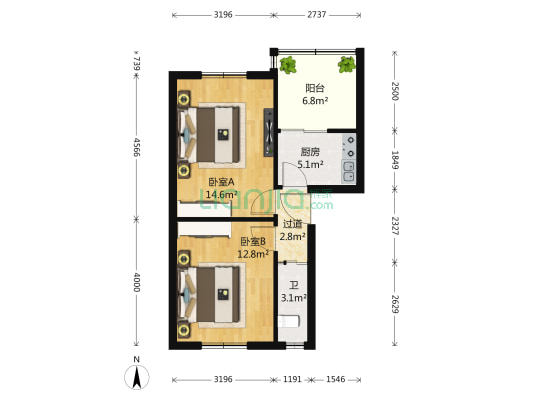 中关村南大街甲3号 2室0厅1卫 56平方