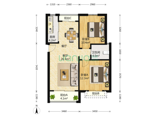 碧林湾新苑 2室2厅1卫 87平方