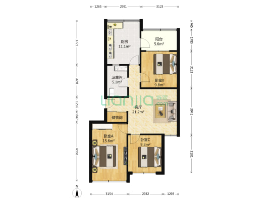 平安里小区 3室1厅1卫 96平方