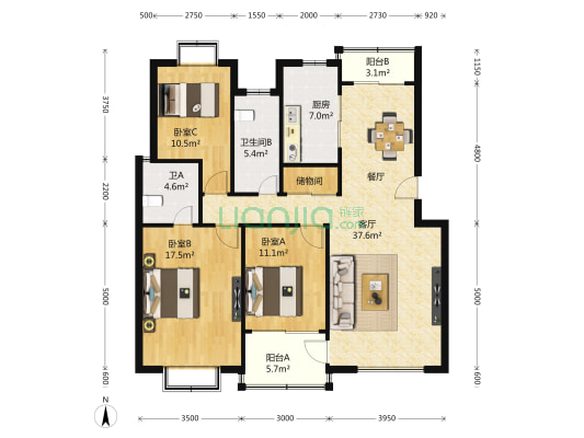 春峰苑(公寓) 3室2厅2卫 123平方