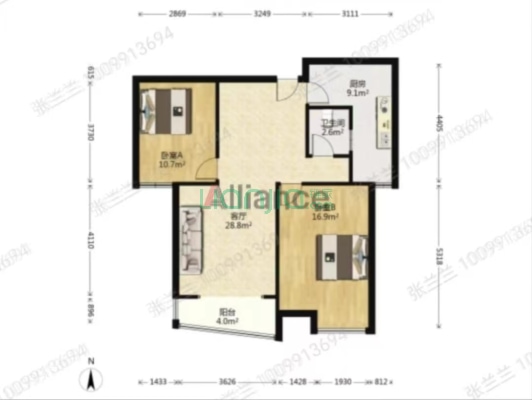 御景园   全南两居  精装修  满二-户型图