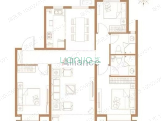 钻石商圈 双卧和客厅朝南三居双卫户型-户型图