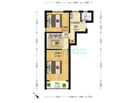 新村路285弄 2室1厅1卫 53平方