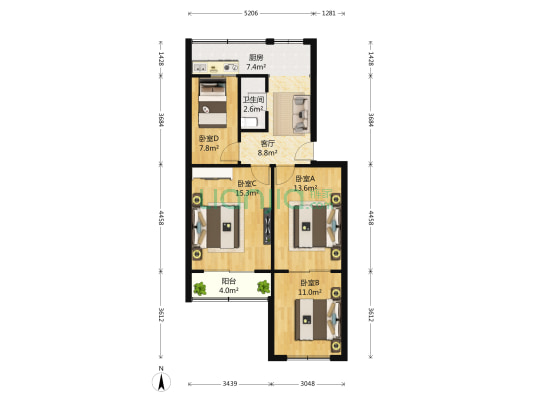 南理工科园小区 4室1厅1卫 86平方