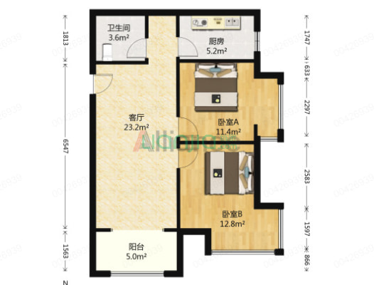 K2狮子城南区 2室1厅 东南-户型图