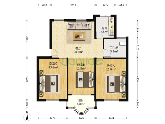 东港花苑三村 3室1厅1卫 102平方