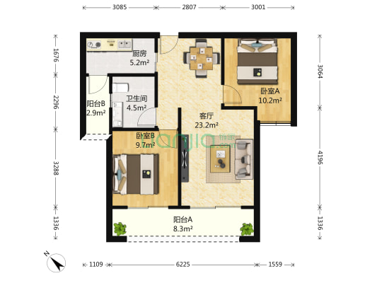 约克郡上林上景 2室1厅1卫 80平方