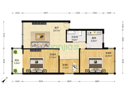 恒德路6号 3室1厅1卫 100平方