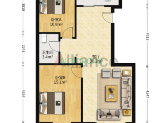 南北向的户型，采光好，户型好，视野好-户型图