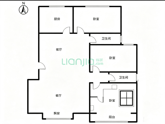 天保青花府 3室2厅 南 北-户型图