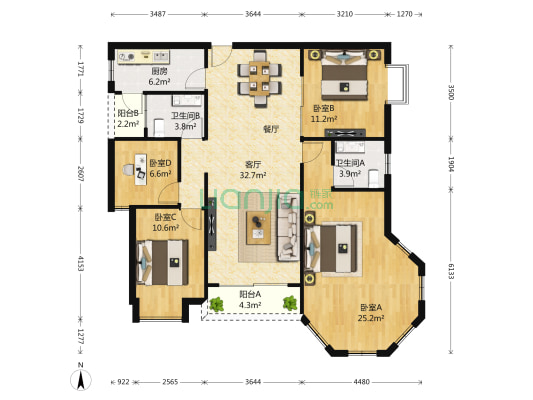 桃源居6区住家装修，正规四房，朝南，安静花园中间