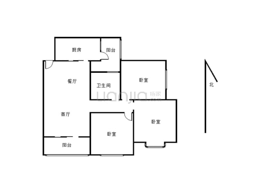 西山美邸三室两厅一厨一卫，户型方正，楼层适中采光好-户型图