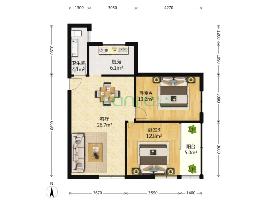 建国公馆 2室1厅1卫 86平方