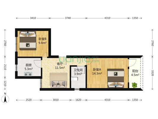 东八公寓 2室1厅1卫 65平方