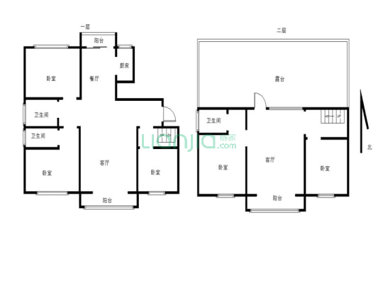 中房越秀城二期，六层七层复式，5室三厅三卫，带平台-户型图
