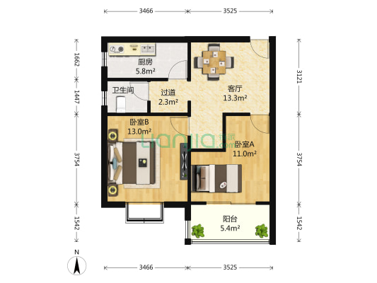 唐人苑 2室1厅1卫 60平方