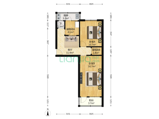 凤凰山路14号 2室1厅1卫 70平方