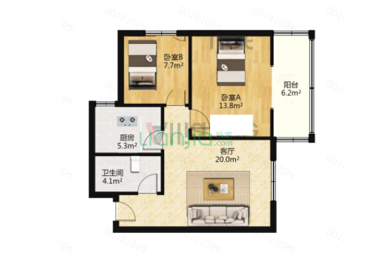 精品两居，小区交通便利，适合居住-户型图