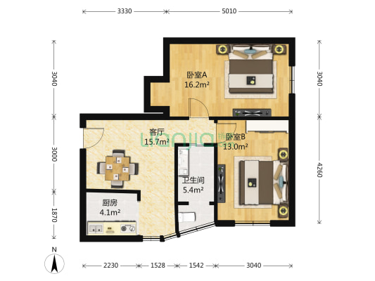 双泉公寓 2室1厅1卫 82平方