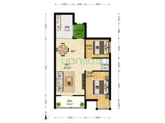 新城俊园 2室1厅1卫 95平方