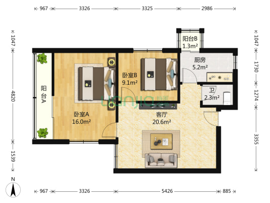 太平角六路 2室1厅1卫 77平方