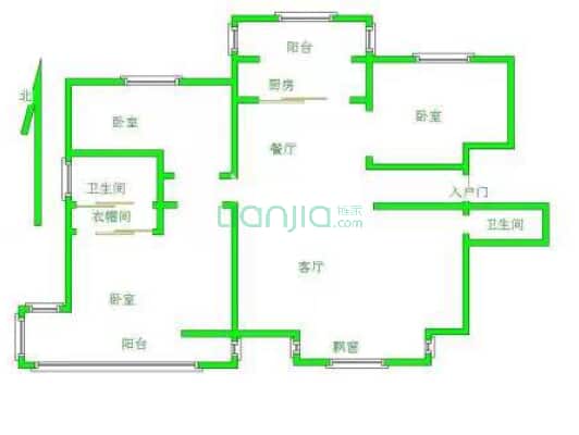 假日山水华庭 3室2厅 南 北-户型图