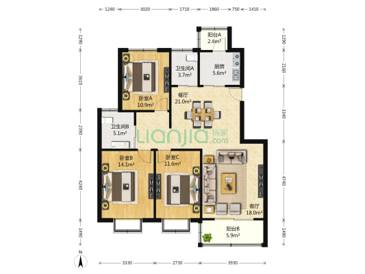 成功家园(公寓) 3室2厅2卫 134平方