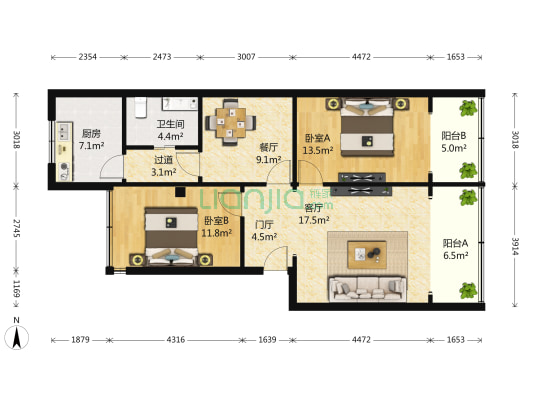 老马路7号 2室2厅1卫 88平方