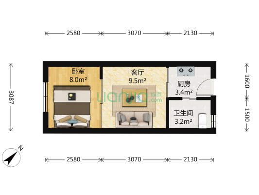 大木桥路325号 1室1厅1卫 35平方