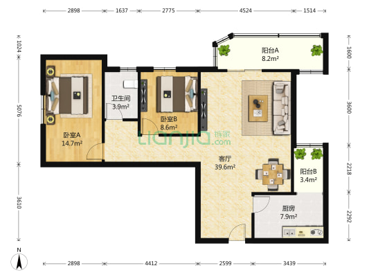 城市广场 2室1厅1卫 123平方