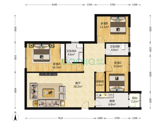 新华嘉利公寓 3室2厅2卫 129平方