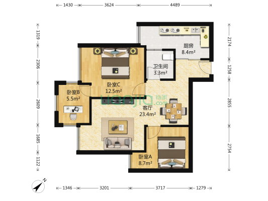 华宇城 3室1厅1卫 75平方