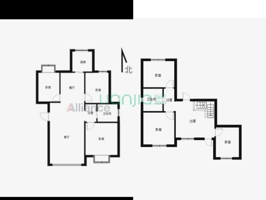 此房源六个卧室，上下两层，使用面积大-户型图
