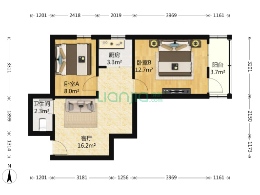 同坤大厦 2室1厅1卫 65平方