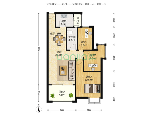 海悦花园六区 3室1厅1卫 94平方