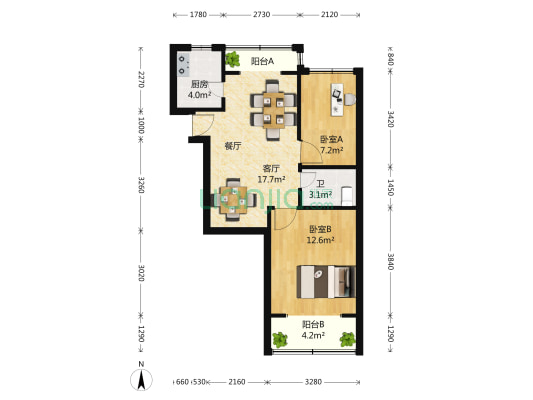 沪江园区 2室1厅1卫 65平方