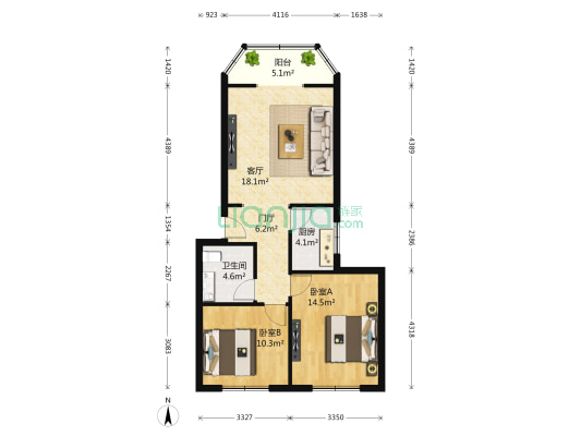 西村人家 2室1厅1卫 73平方