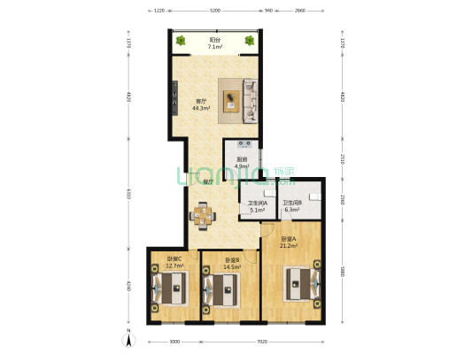 虹桥世家花园(公寓) 3室2厅2卫 153平方