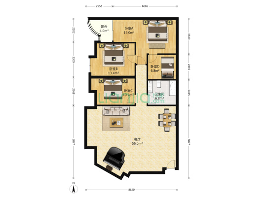 学府花园 4室1厅1卫 145平方