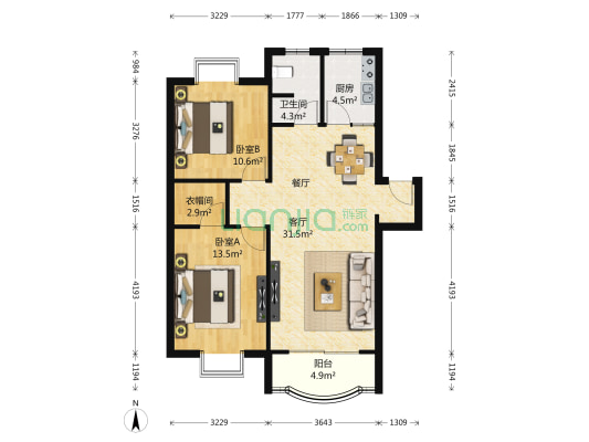 德润园商业街 2室1厅1卫 86平方